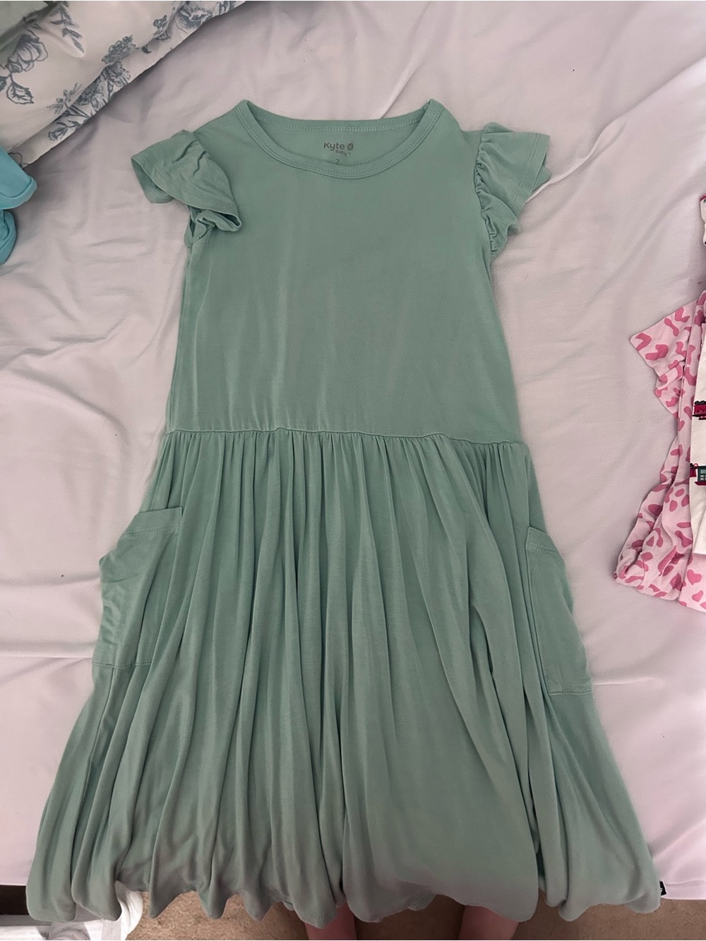 Kyte BABY Mint Green Ruffle Sleeve Dress with Pockets